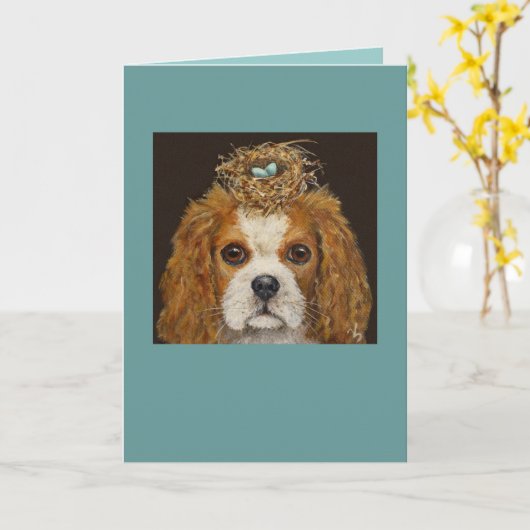 Cavalier King Charles Spaniel avec carte de nid (Fleur jaune)