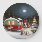 Cavalier King Charles Spaniel Caravan Kerstmis Grote Klok (Voorkant)