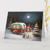 Cavalier King Charles Spaniel Caravan Kerstmis Kaart (Gele Bloem)