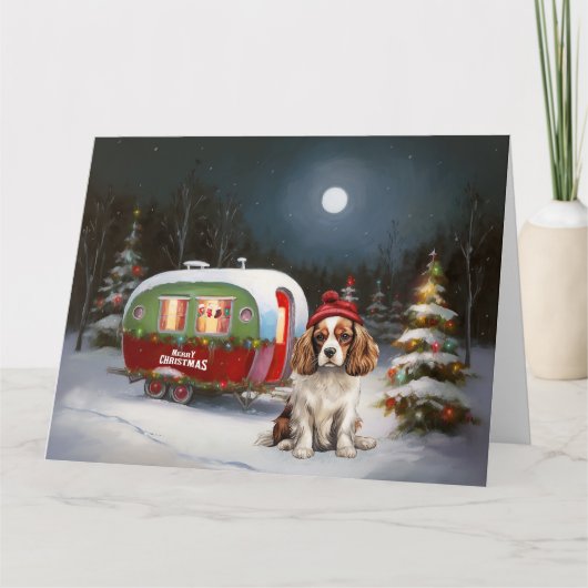 Cavalier King Charles Spaniel Caravan Kerstmis Kaart (Voorkant)