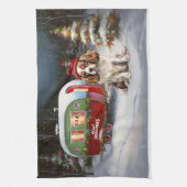 Cavalier King Charles Spaniel Caravan Kerstmis Theedoek (Verticaal)