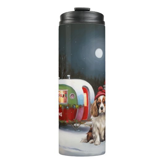 Cavalier King Charles Spaniel Caravan Kerstmis Thermosbeker (Voorkant)
