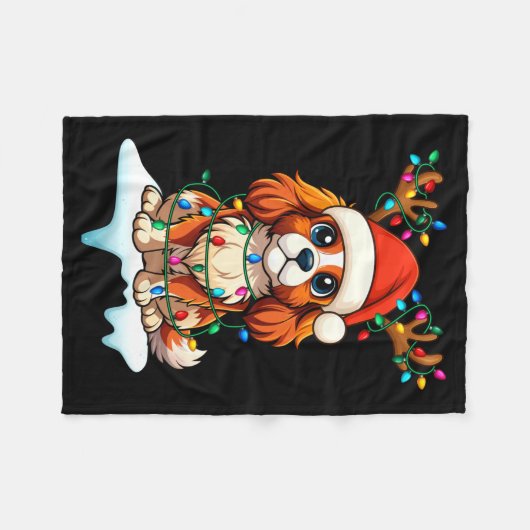 Cavalier King Charles Spaniel Christmas Reindeer P Fleece Deken (Voorkant (Horizontaal))
