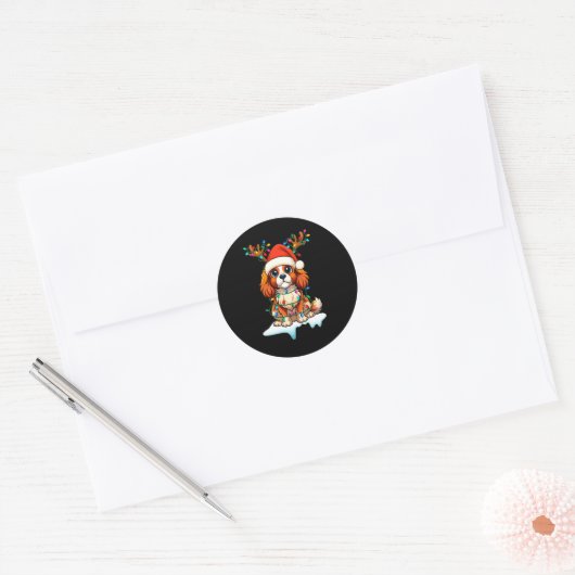 Cavalier King Charles Spaniel Christmas Reindeer P Ronde Sticker (Envelop)