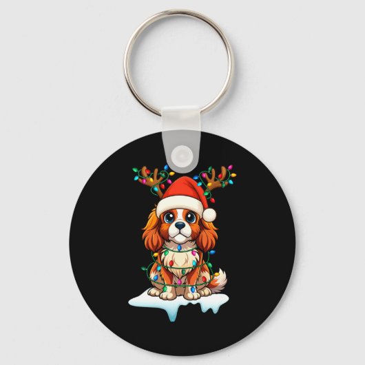 Cavalier King Charles Spaniel Christmas Reindeer P Sleutelhanger (Voorkant)