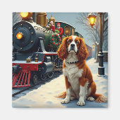 Cavalier King Charles Spaniel Christmas Train Magneet (Voorkant)