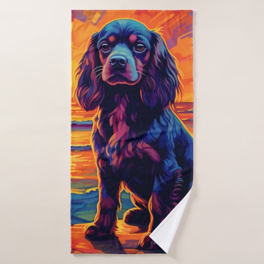Cavalier King Charles Spaniel Coucher de soleil /  (Serviette de bain)