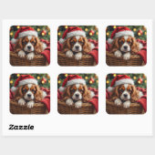 Cavalier King Charles Spaniel Cozy Basket Vierkante Sticker (Vel)