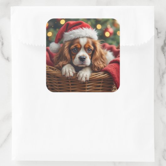 Cavalier King Charles Spaniel Cozy Basket Vierkante Sticker (Tas)