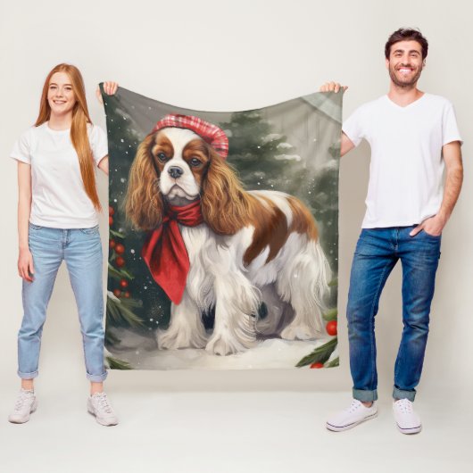 Cavalier King Charles Spaniel Dog Kerstmis Fleece Deken (In situ)