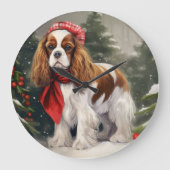 Cavalier King Charles Spaniel Dog Kerstmis Grote Klok (Voorkant)