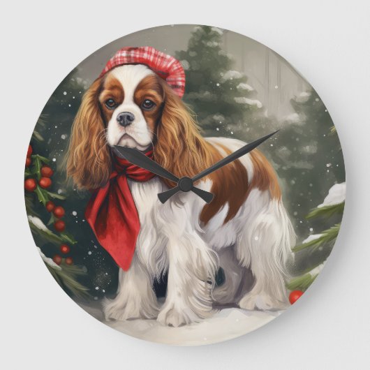 Cavalier King Charles Spaniel Dog Kerstmis Grote Klok (Voorkant)