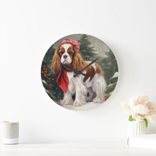 Cavalier King Charles Spaniel Dog Kerstmis Grote Klok (Huis)