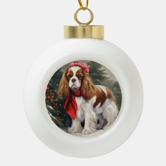 Cavalier King Charles Spaniel Dog Kerstmis Keramische Bal Ornament (Voorkant)
