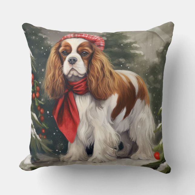 Cavalier King Charles Spaniel Dog Kerstmis Kussen (Voorkant)