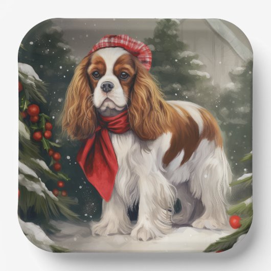 Cavalier King Charles Spaniel Dog Kerstmis Papieren Bordje (Voorkant)
