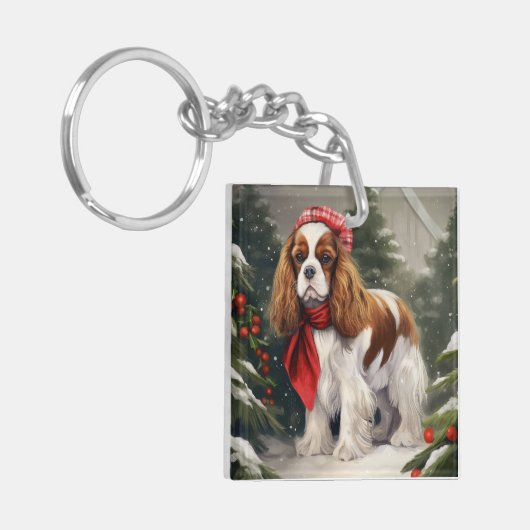 Cavalier King Charles Spaniel Dog Kerstmis Sleutelhanger (Voorkant Links)
