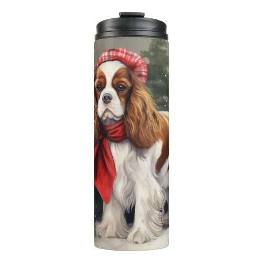 Cavalier King Charles Spaniel Dog Kerstmis Thermosbeker (Voorkant)