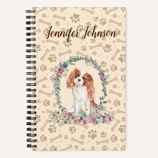 Cavalier King Charles Spaniel Dog Paw Print Floral Notitieboek (Voorkant)
