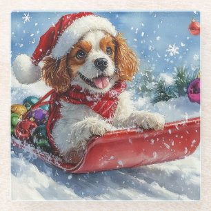 Cavalier King Charles Spaniel Dog Sledge Kerstmis Glazen Onderzetter