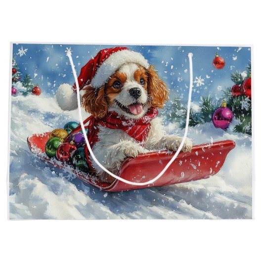 Cavalier King Charles Spaniel Dog Sledge Kerstmis Groot Cadeauzakje (Achterkant)