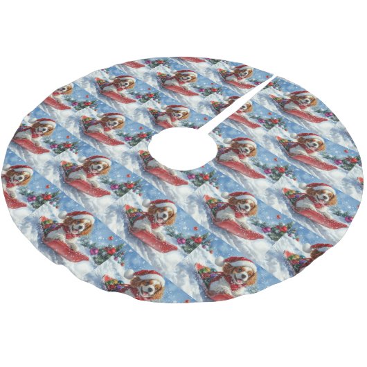 Cavalier King Charles Spaniel Dog Sledge Kerstmis Kerstboom Rok (Gekanteld)