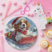Cavalier King Charles Spaniel Dog Sledge Kerstmis Papieren Bordje (Feest)
