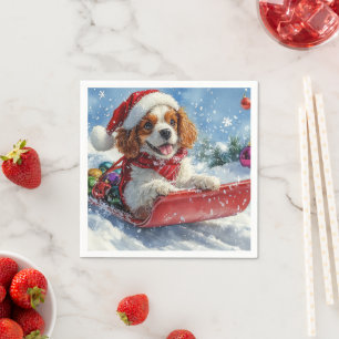 Cavalier King Charles Spaniel Dog Sledge Kerstmis Servet
