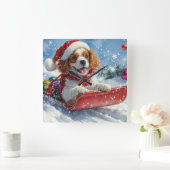 Cavalier King Charles Spaniel Dog Sledge Kerstmis Vierkante Klok (Huis)