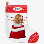 Cavalier King Charles Spaniel Dog Snowflake Border Grote Kerstsok (Voorkant)