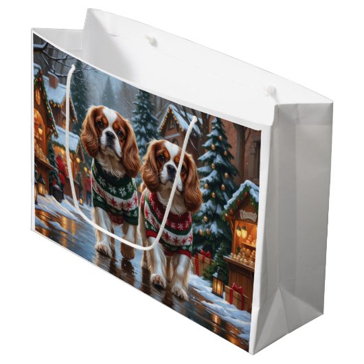 Cavalier King Charles Spaniel Dogs Christmas Snow Groot Cadeauzakje (Voorkant Gekanteld)