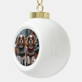 Cavalier King Charles Spaniel Dogs Christmas Snow Keramische Bal Ornament (Rechts)