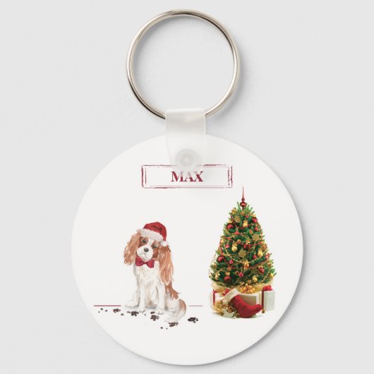 Cavalier King Charles Spaniel Funny Kersthond Sleutelhanger (Voorkant)
