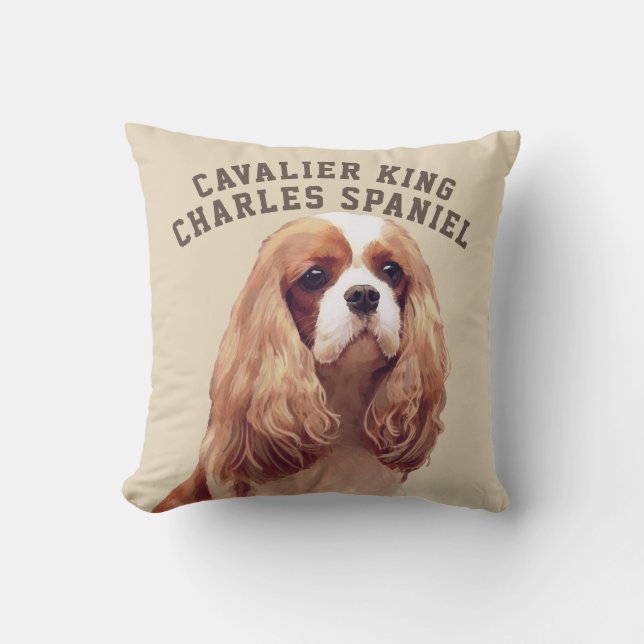 Cavalier King Charles Spaniel geïllustreerd Pillow Kussen (Voorkant)