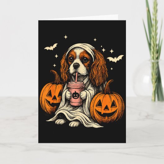 Cavalier King Charles Spaniel Ghost Halloween Cava Kaart (Voorkant)