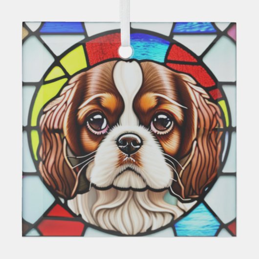 Cavalier King Charles Spaniel "Glas in lood" Glas Ornament (Voorkant)