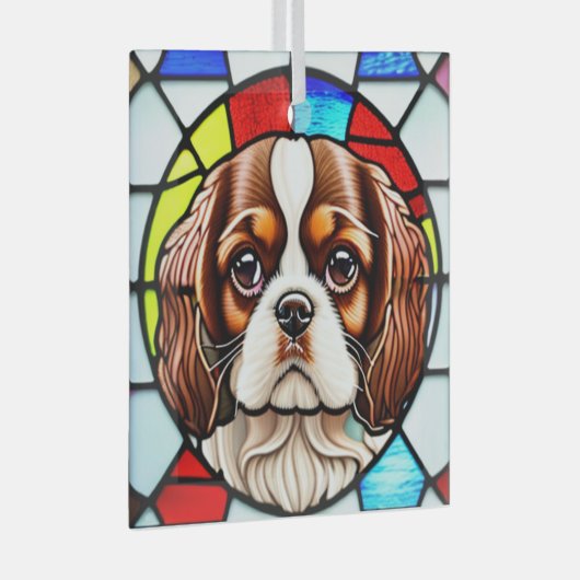 Cavalier King Charles Spaniel "Glas in lood" Glas Ornament (Voorkant Rechts)