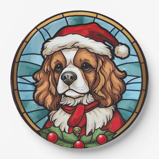 Cavalier King Charles Spaniel Glas Kerstmis Papieren Bordje (Voorkant)