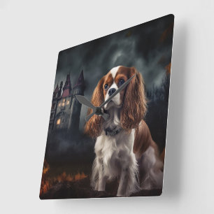 Cavalier King Charles Spaniel Halloween Griezelen Vierkante Klok