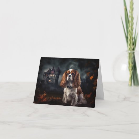 Cavalier King Charles Spaniel Halloween Scary Kaart (Voorkant)