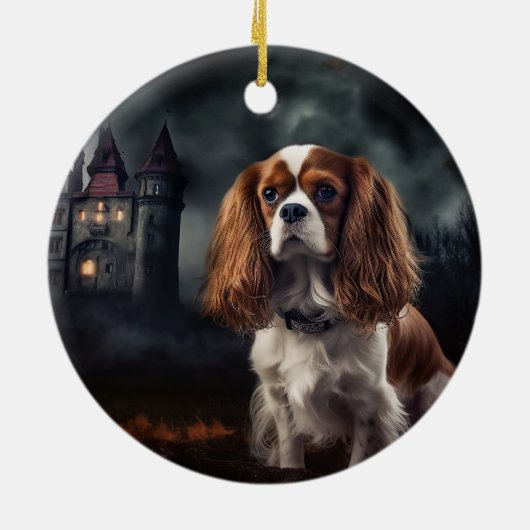 Cavalier King Charles Spaniel Halloween Scary Keramisch Ornament (Achterkant)
