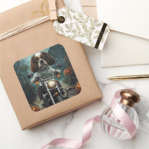Cavalier King Charles Spaniel Halloween Scary Vierkante Sticker