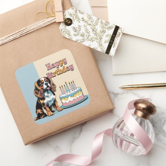 Cavalier King Charles Spaniel Hond Kleurrijk Vierkante Sticker (Geschenken)