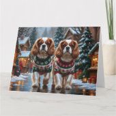 Cavalier King Charles Spaniel Honden Kerstsneeuw Kaart (Voorkant)