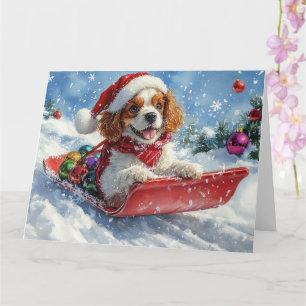 Cavalier King Charles Spaniel Honden Slede Kerstmi Kaart