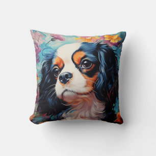 Cavalier King Charles Spaniel in bloemen Kussen
