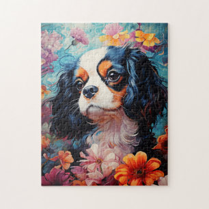 Cavalier King Charles Spaniel in bloemen Legpuzzel