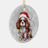 Cavalier King Charles Spaniel in kerstverlichting Keramisch Ornament (Rechts)