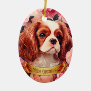 Cavalier King Charles Spaniel in Roos Keramisch Ornament
