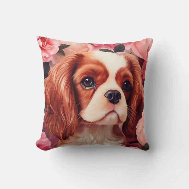 Cavalier King Charles Spaniel in Roos Kussen (Voorkant)